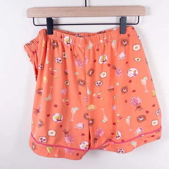 Joyspun Pajama Set Women XL Peach Brunch Food Print Short Sleeve Button Down - Picture 10 of 13